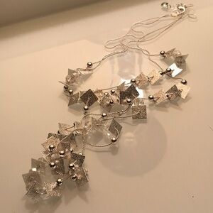 Necklace silver tone charming Charlie square and circular beaded